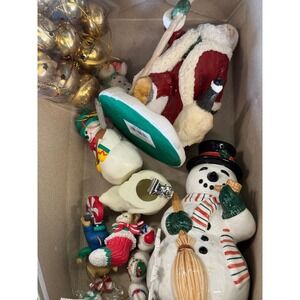Vintage Christmas Ornaments Lot Santa Snowman Bells Cat Bunny Mouse Figurine